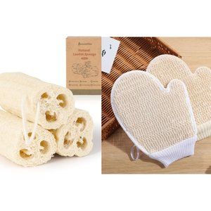 100% Natural Loofah + Loofah Body Scrubber Exfoliating Bath Sponge (5 Pieces)